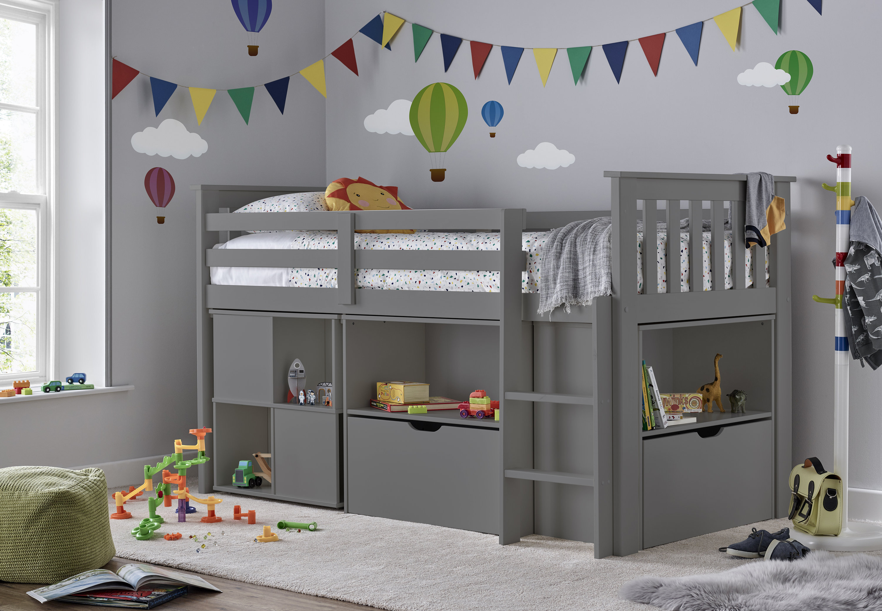 Mid Sleeper Grey Kids Storage Bed With Desk Etsy