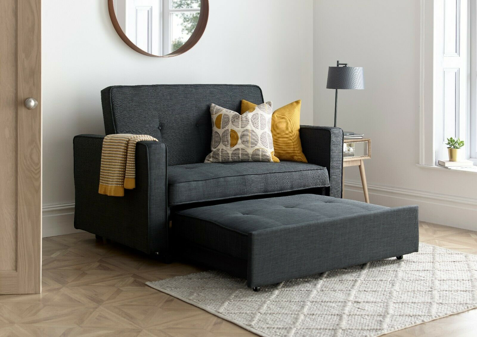 grey linen fabric 3 seater sofa bed