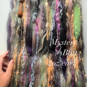Mystery batt! 2oz chunky scrappy fiber art batt, alpaca wool sari silk waste mohair suri alpaca flax. multi colored