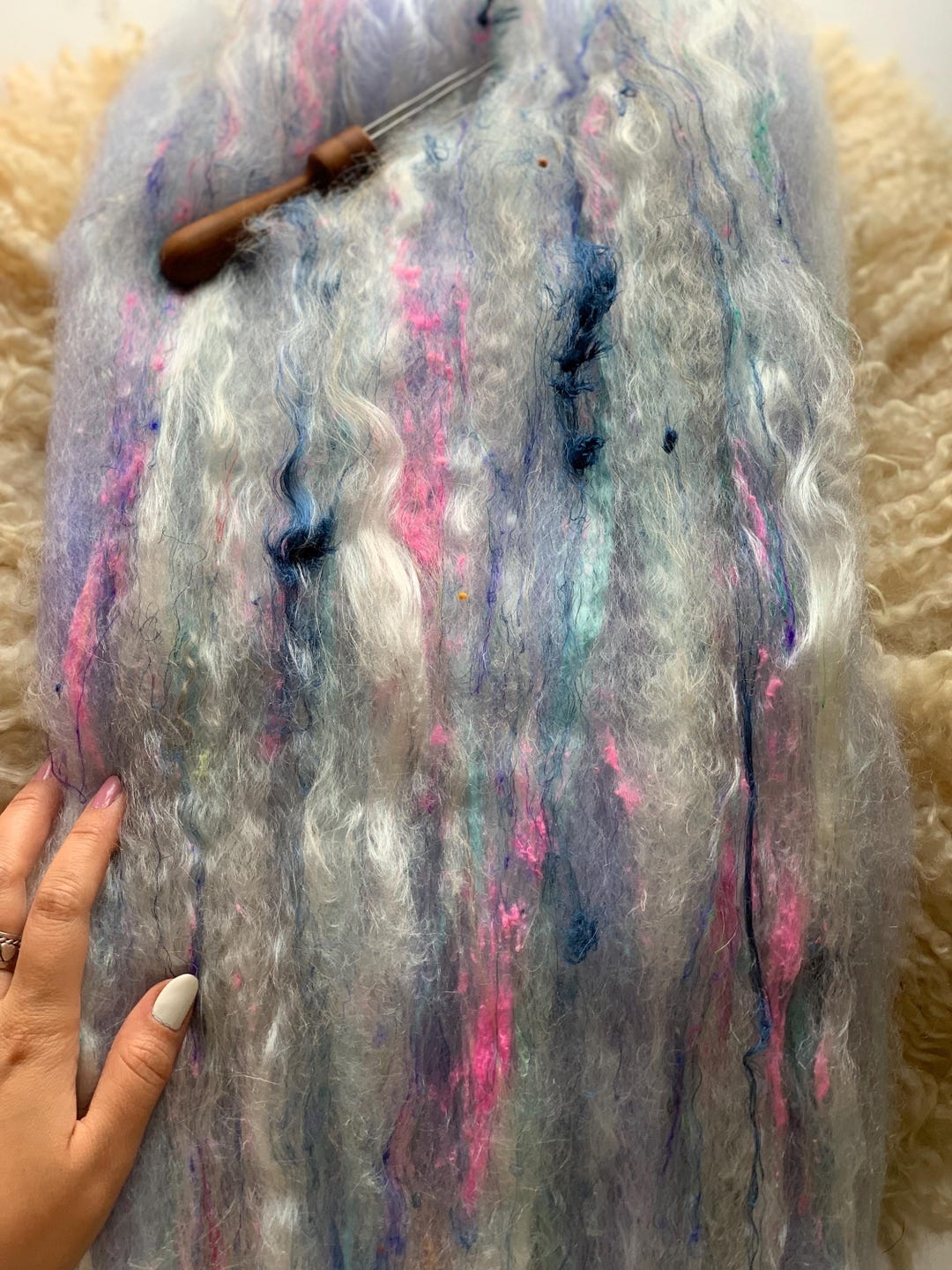 2.20oz Chunky Scrappy Fiber Art Batt, Alpaca Wool Sari Silk Waste ...