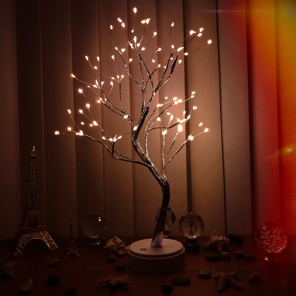 Personalized Aesthetic LED Fairy Tree Lamp 3D Sparkly Twinkle Reading Light Gift Night Light USB Bonsai Tree For Office Bedroom Mood Decor