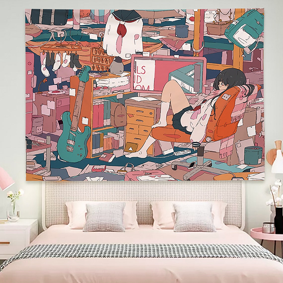 Girls Tapestry Cute Tapestry Cartoon Anime Wall Hanging Etsy