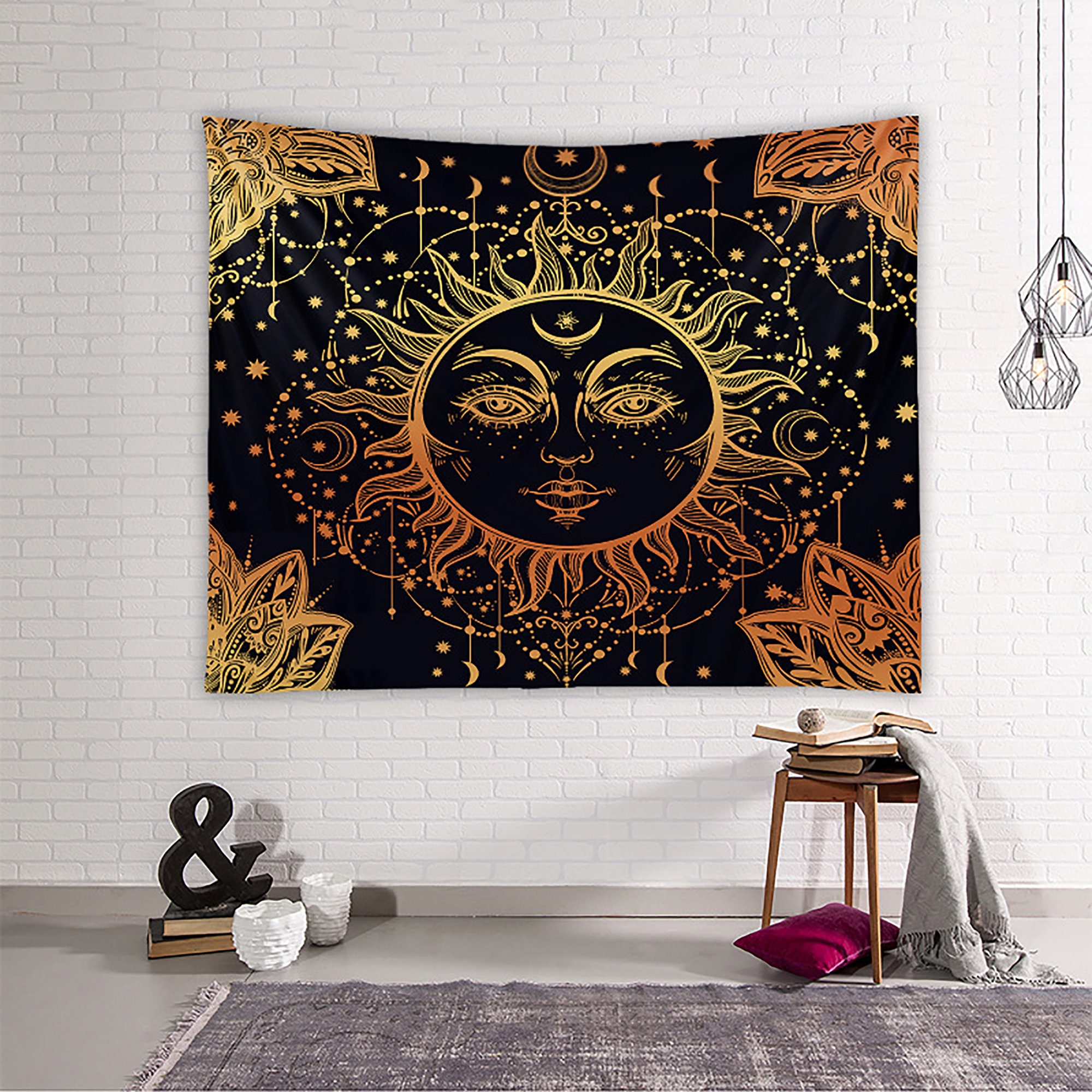 Sun Tapestry Wall Hanging Gold Sun Tapestry Mandala Tapestry Etsy