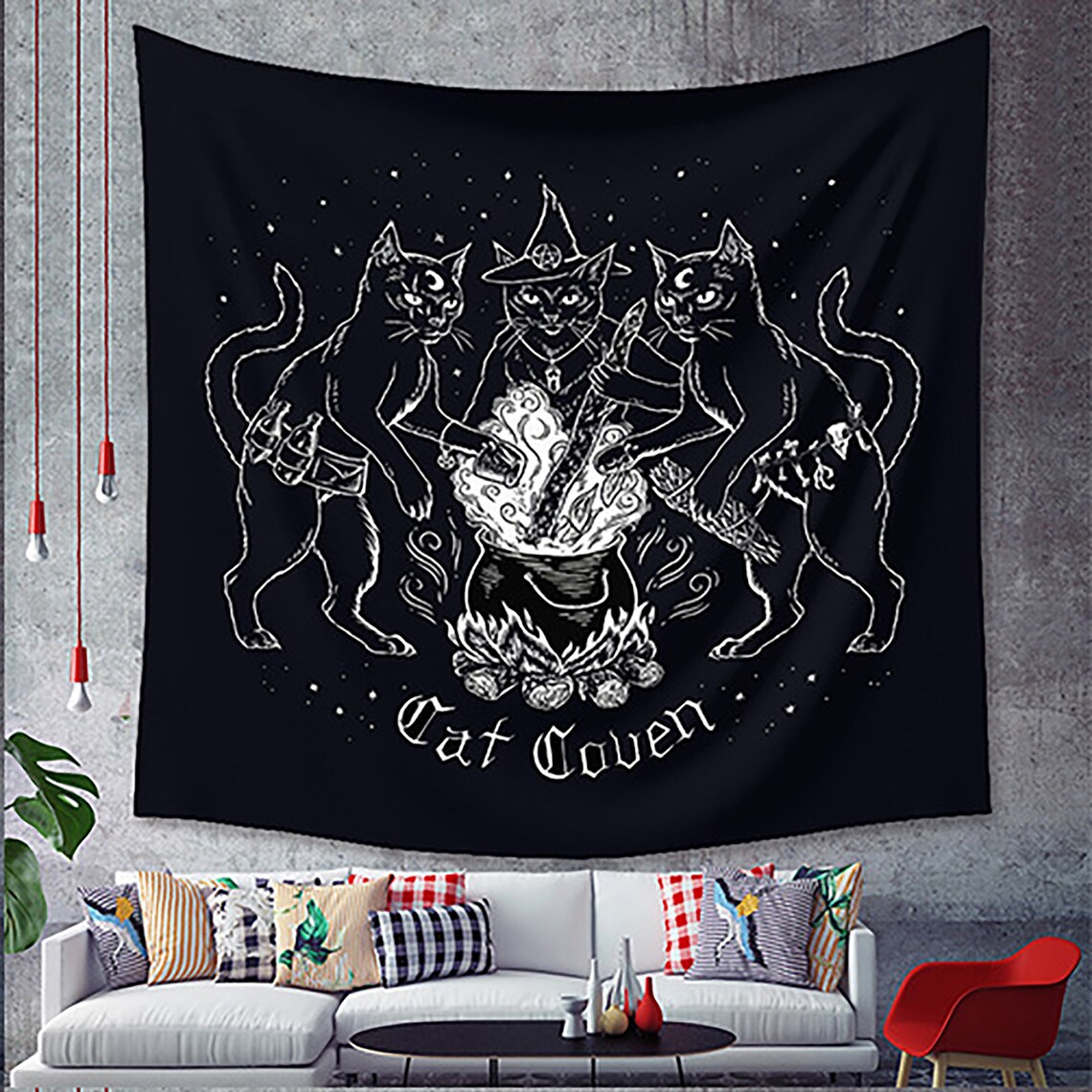 Cat Witchcraft Tapestry Wall Hanging Tapestries Black Cool Etsy