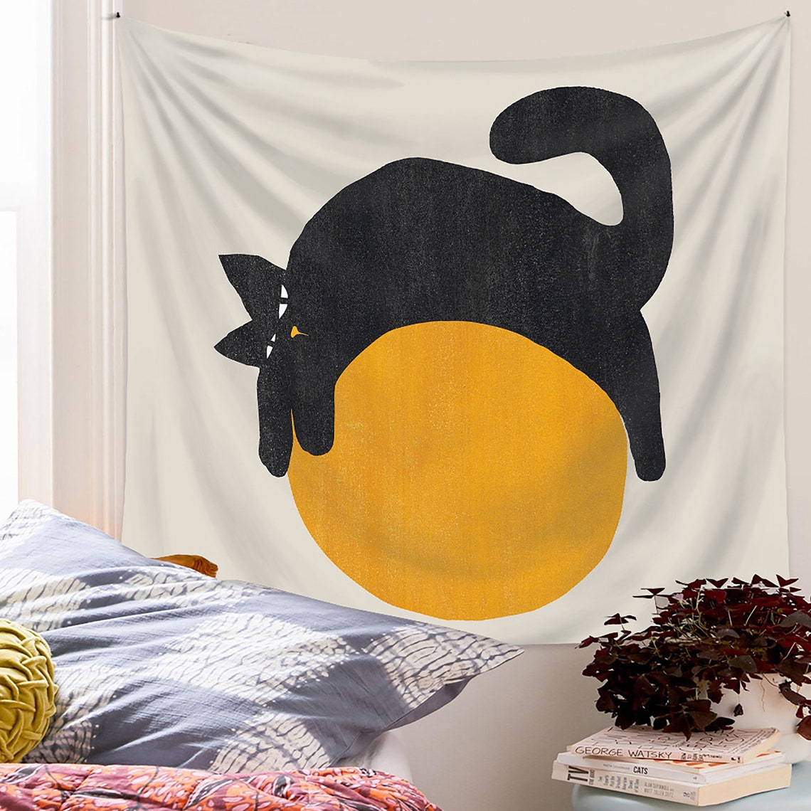 Cute Cat Tapestry Wall Hanging Polyester Animal Tapestry Etsy