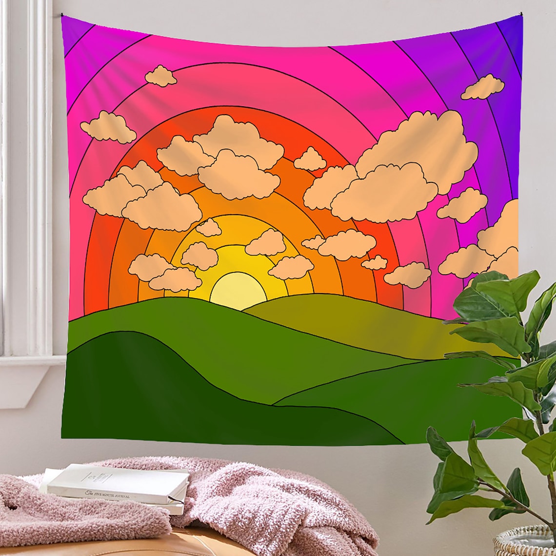 Vintage Rainbow Tapestry Wall Hanging Coloful Tapestry Retro Etsy