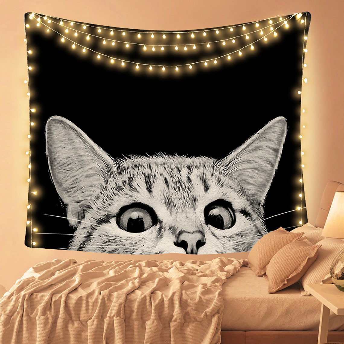 Cute Cat Tapestry Trippy Tapestry Black White Animal Etsy