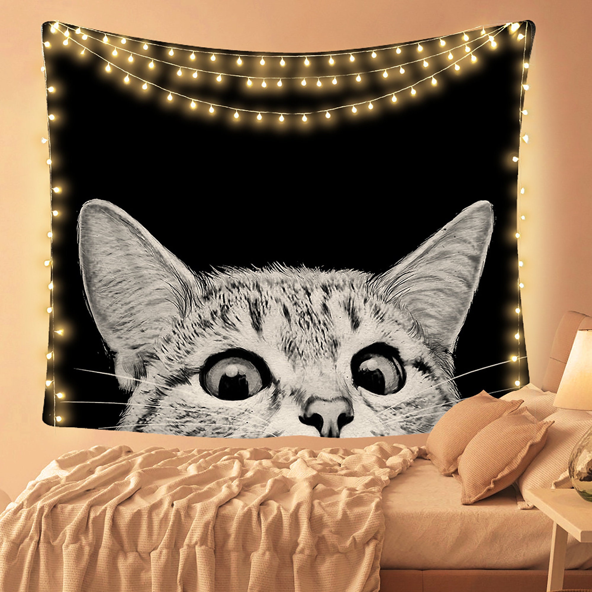 Cute Cat Tapestry Trippy Tapestry Black White Animal Etsy