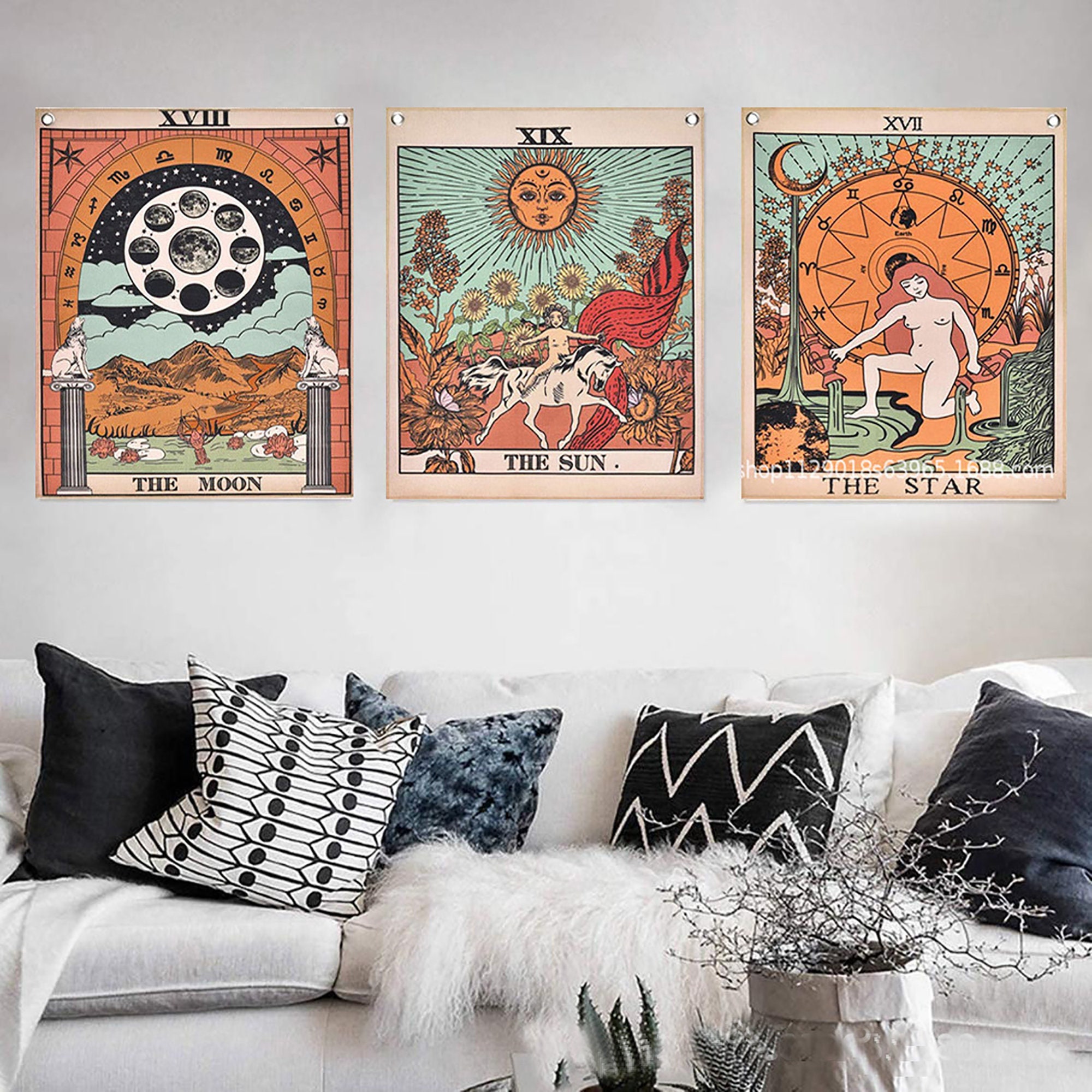 Set of 3 Mandala Tarot Tapestry Wall Hanging Moon Phase | Etsy
