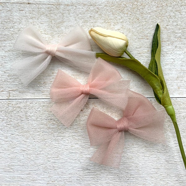 Pigtail Bow Set, Baby Bows, Toddler Bows, Baby Barrettes, Toddler Barrettes, Ponytail Bows, Tulle Bows, Pigtail Clips, Girl Hair bows