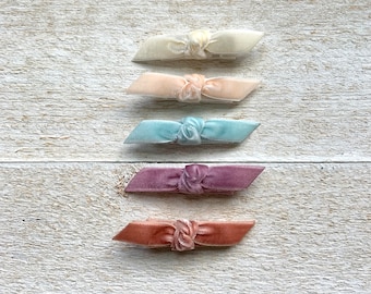 Small Knotted Velvet Barrettes, Baby Barrettes, Toddler Barrettes, Baby Hair Clips, Toddler Hair Clips, No Slip, Baby Girl Birthday Gift