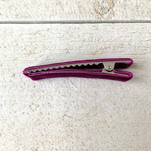 May include: A purple velvet hair clip with a silver metal clasp.