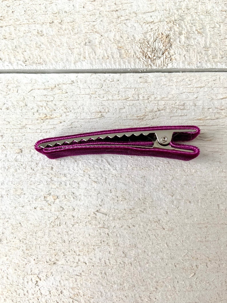 May include: A purple velvet hair clip with a silver metal clasp.