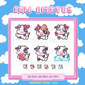 Cute 8-Bit Pixel Cow Emotes Bundle Pack / Twitch / Discord / Streaming / Instant Download