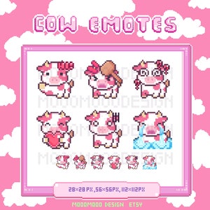 Cute 8-Bit Pixel Strawberry Cow Emotes Bundle Pack / Twitch / Discord / Streaming / Instant Download