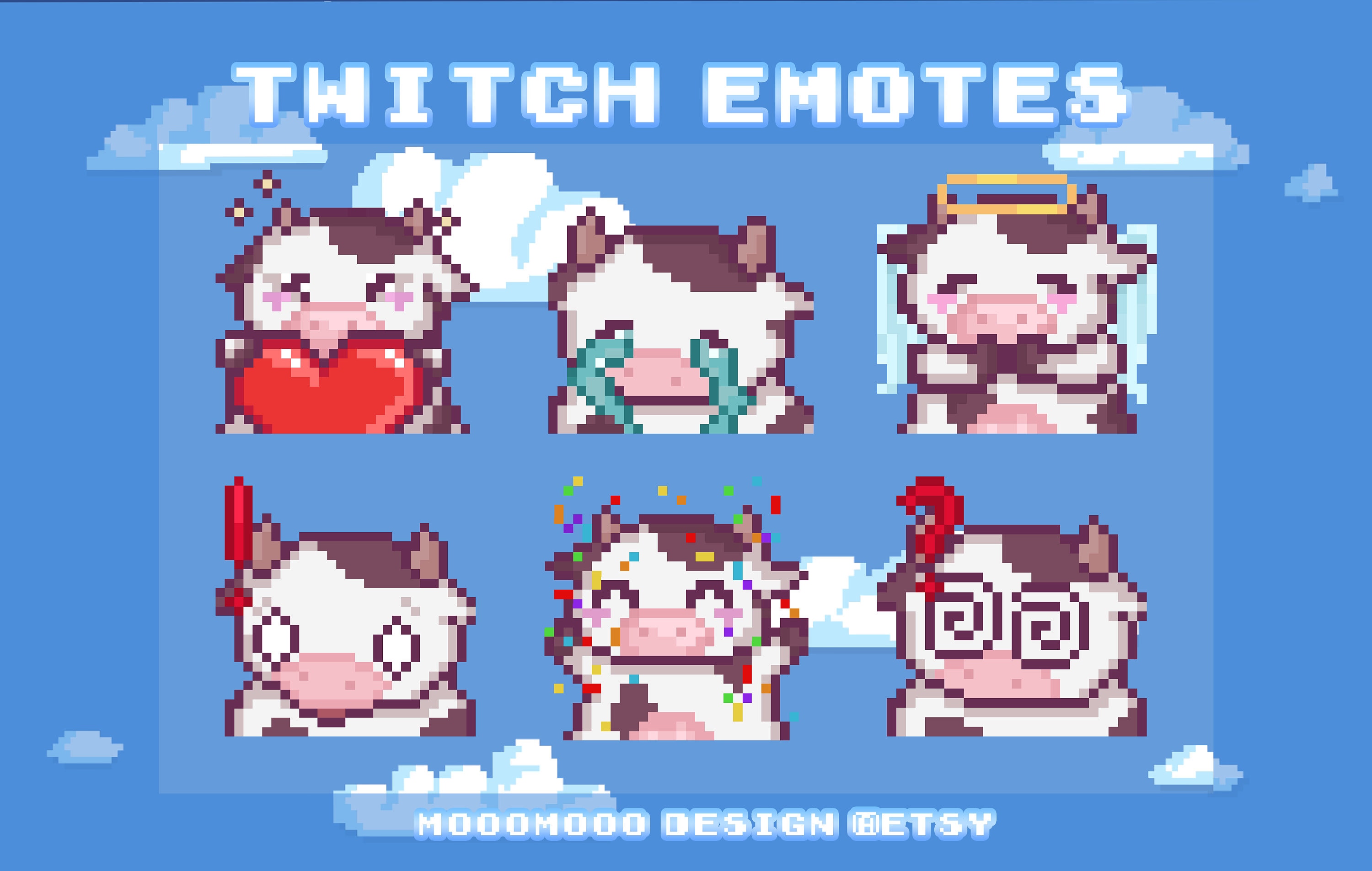 Cute 8-bit Pixel Cow Twitch Emote Pack - Etsy Canada