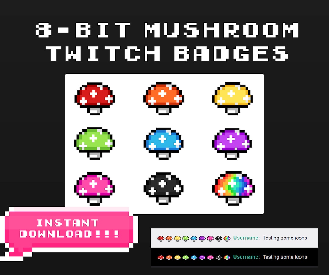 Twitch Subscriber 8-bit Mushroom Badges Pixel Art - Etsy Canada