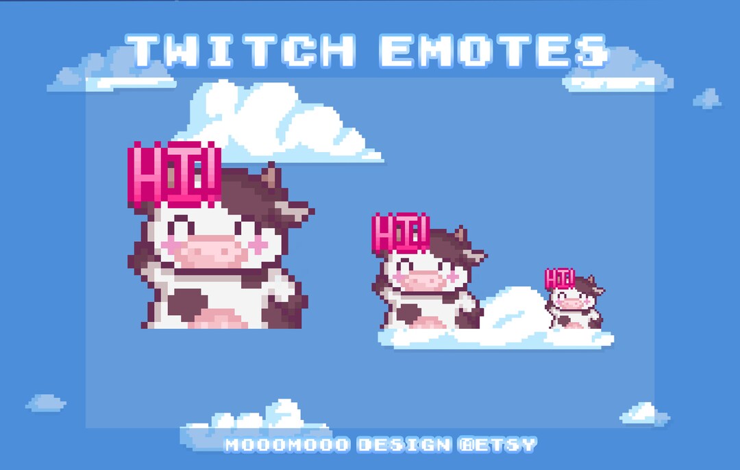 Cute 8-bit Pixel Hi Wave Cow Twitch Emote - Etsy Canada