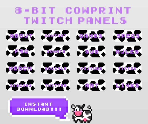 Twitch Cow Print Panel Pack (29 total) | Pixel Art