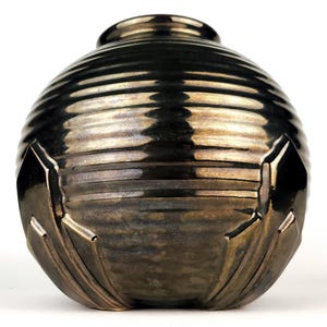 VINTAGE Art Deco Style VASE - Larry Laslo for Sigma #4238 - 10&quot;x11&quot; Large Bronze Vase - Chic 1980s Art Pottery - Home Decor - Flower Vase