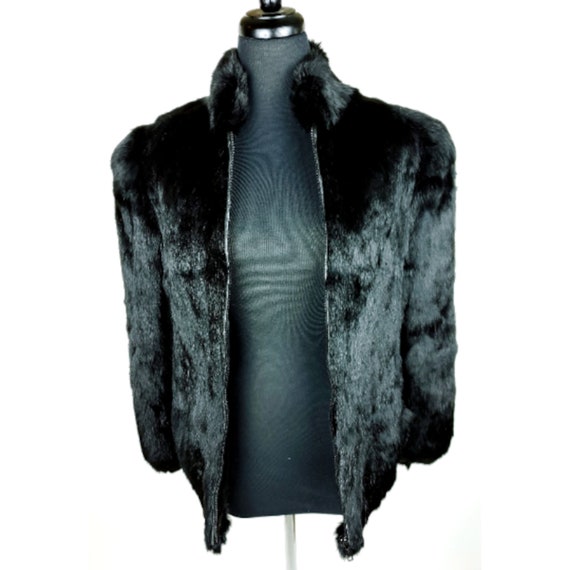 Vintage Rabbit Fur Jacket with Zip Front & Pocket… - image 1