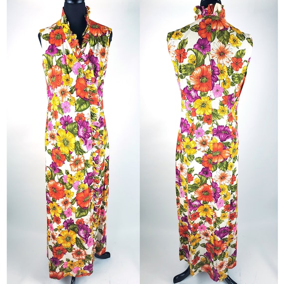 Vintage 1970s Flower Power Sleeveless Open Front … - image 1