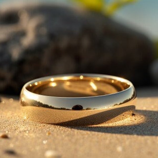 Elegant 18K Gold 5mm Dome Wedding Band - Handcrafted, Polished Finish, Customizable, Perfect for Men & Women, Timeless Style