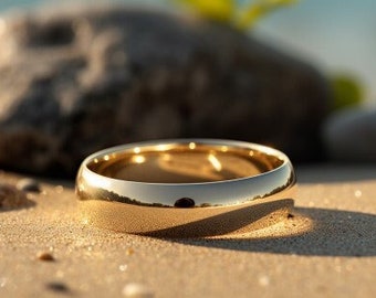 Elegant 18K Gold 5mm Dome Wedding Band - Handcrafted, Polished Finish, Customizable, Perfect for Men & Women, Timeless Style