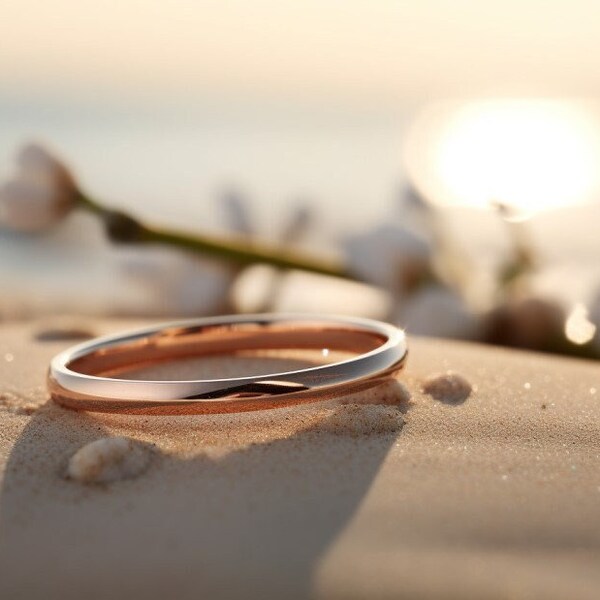 Elegant 2mm 9K Rose Gold Wedding Band Dome Shaped - Sleek Polished Finish, Handcrafted, Timeless Design, Perfect for Her, Customizable Size