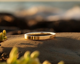 18K Solid Gold 2mm Flat Wedding Band - Polished Finish, Handmade, Timeless Elegance, Comfortable, Ideal for Daily Wear & Special Occasions