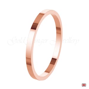 9K Solid Rose Gold 2mm Wedding Ring Band FLAT-Shape Lightweight Size H -Z (375 & Workshop Stamp)