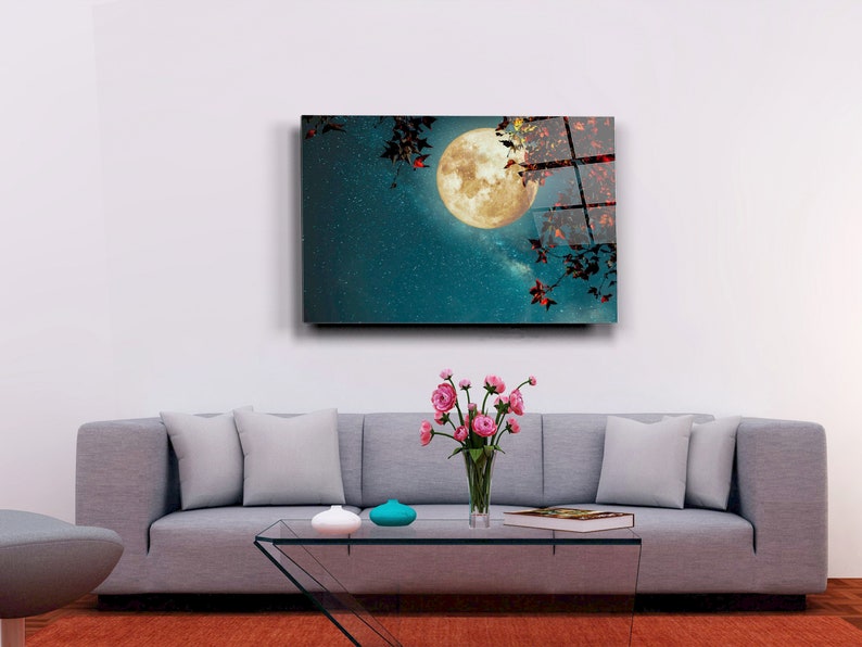 Modern Wall Art Moon over the Tree Tempered Glass Printing Wall Art Extra Large Wall Art,Modern Glass Art Christmas Gift Modern Wall Art Moon over the Tree Tempered Glass Printing Wall Art Extra Large Wall Art,Modern Glass Art Christmas Gift
