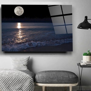 Moon on the Sea Tempered Glass Printing Wall Art , Extra Large Wall Art,Modern Glass Art, Mother's Day Gift image 6