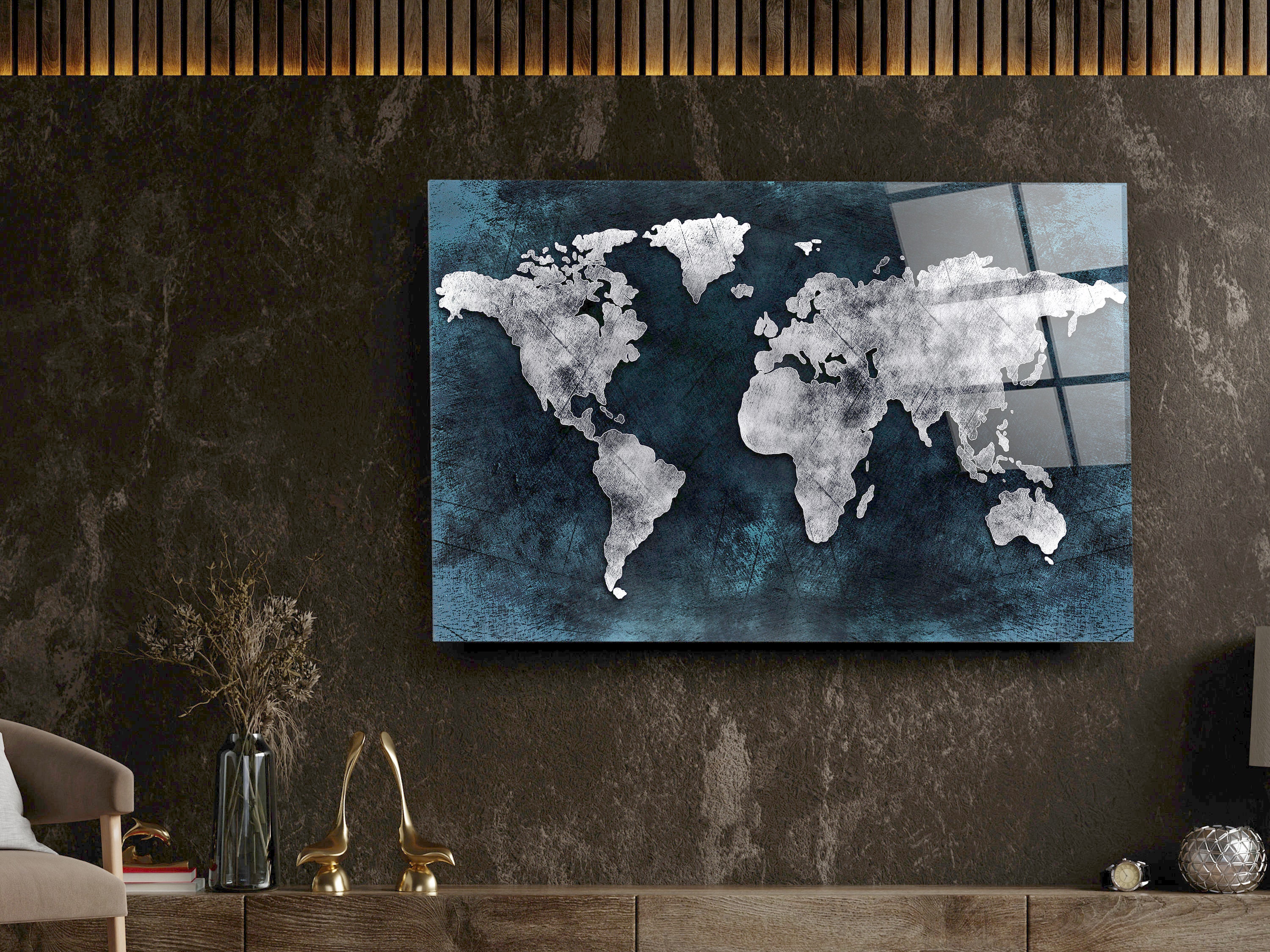 World Map Tempered Glass Printing Wall Art Modern Wall Art Etsy UK