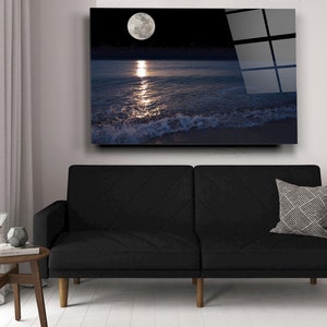 Moon on the Sea Tempered Glass Printing Wall Art , Extra Large Wall Art,Modern Glass Art, Mother's Day Gift image 7
