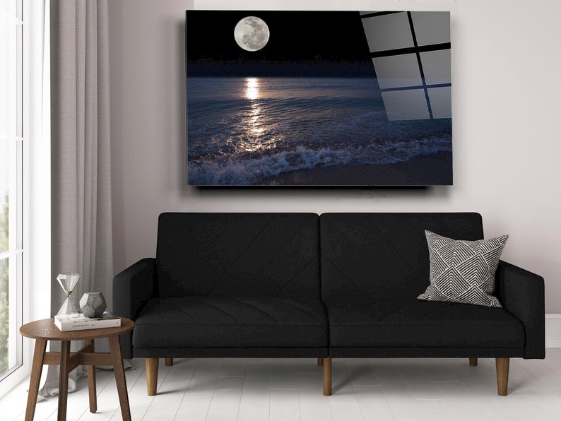 Moon on the Sea Tempered Glass Printing Wall Art , Extra Large Wall Art,Modern Glass Art, Mother's Day Gift image 7