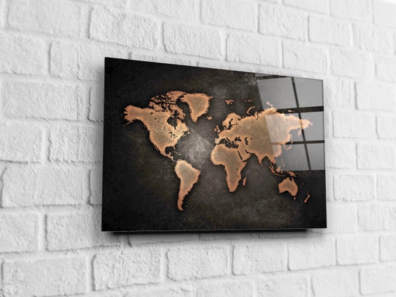World Map Map Glass Wall Art Tempered Glass Wall Art | Etsy