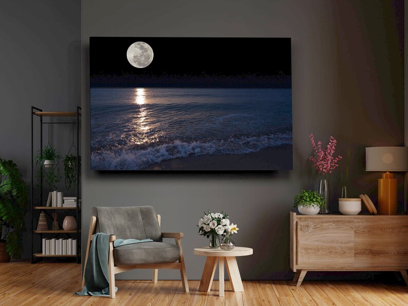 Moon on the Sea Tempered Glass Printing Wall Art , Extra Large Wall Art,Modern Glass Art, Mother's Day Gift image 4