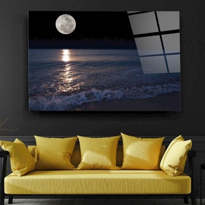 Moon on the Sea Tempered Glass Printing Wall Art , Extra Large Wall Art,Modern Glass Art, Mother's Day Gift image 5