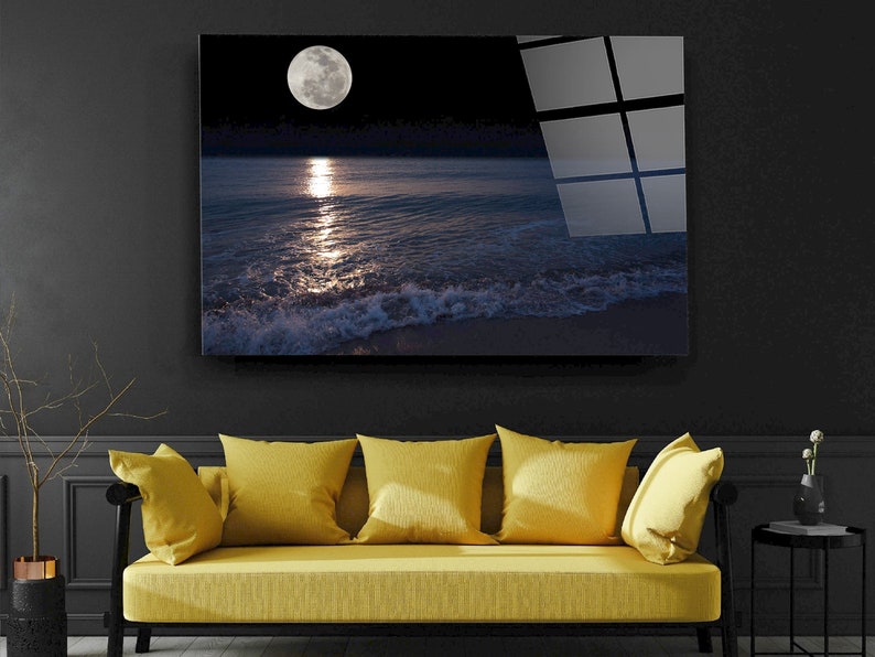 Moon on the Sea Tempered Glass Printing Wall Art , Extra Large Wall Art,Modern Glass Art, Mother's Day Gift image 5