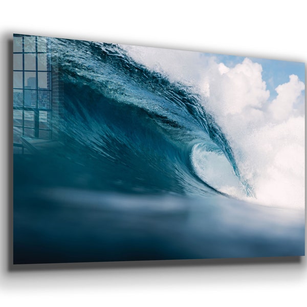 Tempered Glass Wall Art , Big Waves  Wall Art , Printing Wall Art , Modern Wall Art, Extra Large Wall Art, Modern Glass Art, Christmas Gift