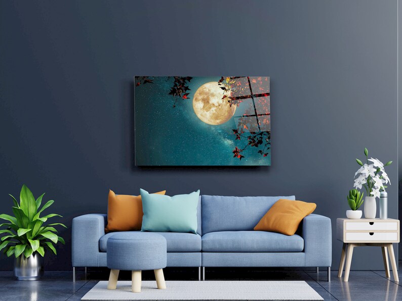 Modern Wall Art Moon over the Tree Tempered Glass Printing Wall Art Extra Large Wall Art,Modern Glass Art Christmas Gift Modern Wall Art Moon over the Tree Tempered Glass Printing Wall Art Extra Large Wall Art,Modern Glass Art Christmas Gift