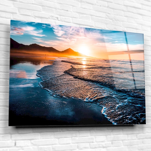 Ocean Sunset Tempered Glass Printing Wall Art Modern Wall Etsy