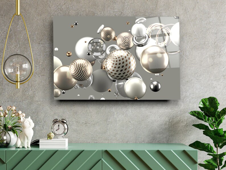 Silver Spheres Tempered Glass Printing Wall Art Modern Wall Etsy