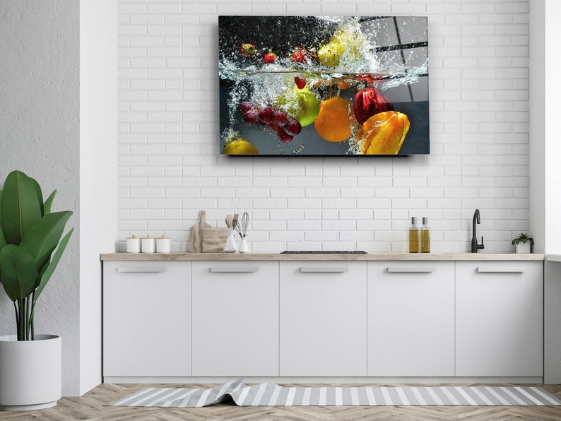 Fruits Splash Tempered Glass Printing Wall Art Modern Wall - Etsy