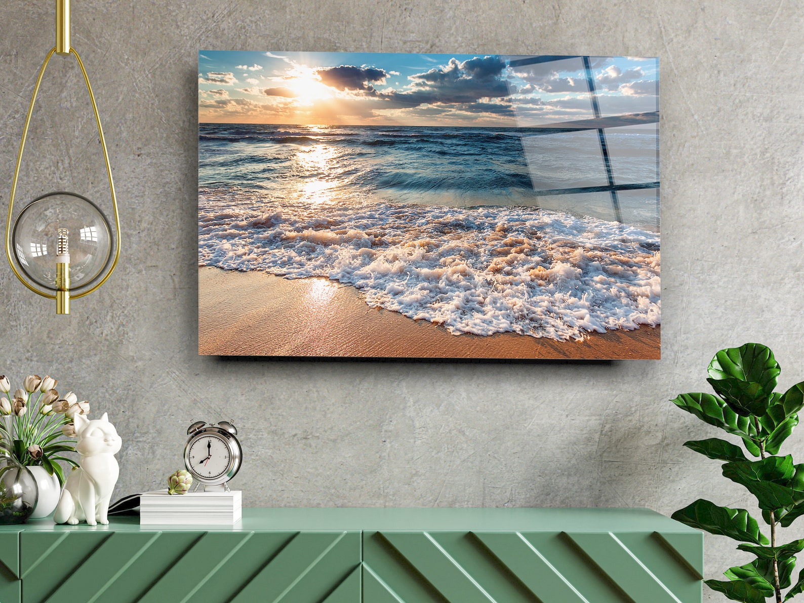 Ocean Sunset Tempered Glass Printing Wall Art Modern Wall Etsy