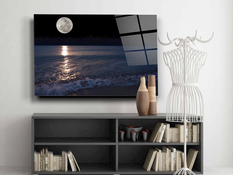 Moon on the Sea Tempered Glass Printing Wall Art , Extra Large Wall Art,Modern Glass Art, Mother's Day Gift image 8