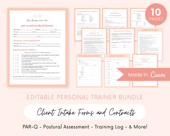 Personal Trainer Client Intake Forms Fitness Coach Bundle - Etsy