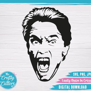 May include: Black and white silhouette of a man's face with a wide open mouth, screaming. The image is a digital download for crafting projects.
