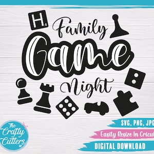 Noche de juegos en familia SVG, Archivo de corte SVG, Noche de juegos, Descarga digital, PNG, Circut, Silueta, Vinilo, Calcomanía de vinilo, Jpg, Regalos, Juego, Familia